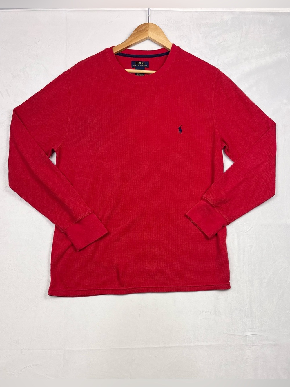 Polo Ralph Lauren Red Classic Preppy Waffle Knit Crewneck Shirt Size Large